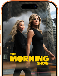 หน้าจอด้านหน้าของ iPhone 17 Pro แสดงซีรีส์ Apple TV+ เรื่อง The Morning Show